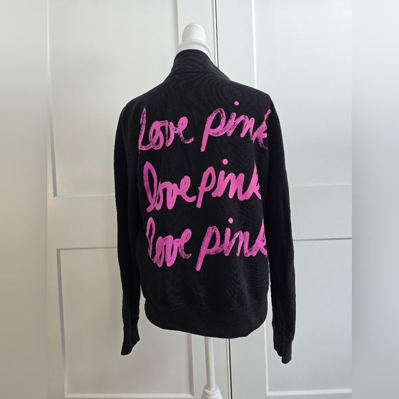Victoria Secret PINK Black Quarter-Zip Pullover with Pink Logo - Picture 7 of 11